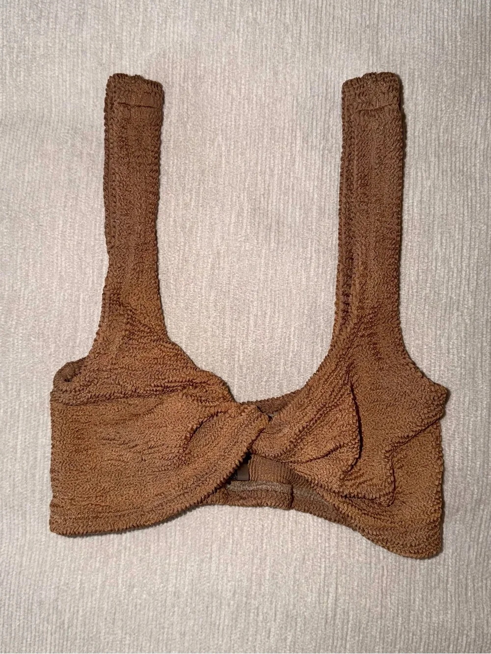 New Hunza G Juno Bikini *Top Only* Metallic Cocoa Tan Neutral Swimsuit Swimwear